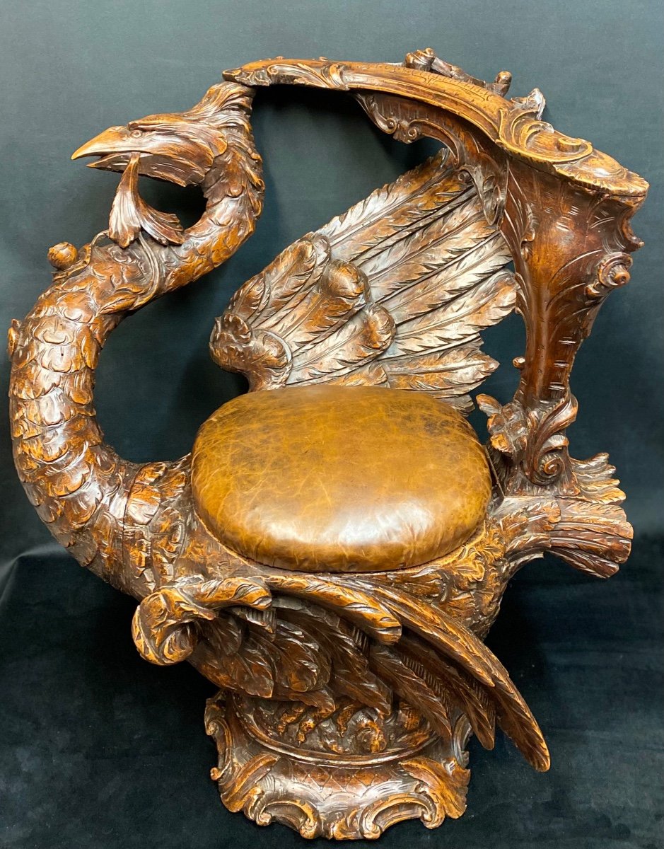 Carved Wood Phoenix Armchair-photo-2