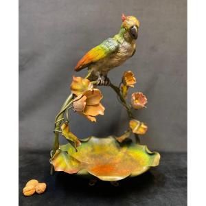 Grande coupe au perroquet en bronze de Vienne 