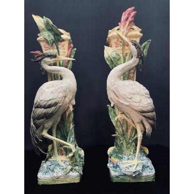 Paire de vases  Art-Nouveau ˋhérons ´