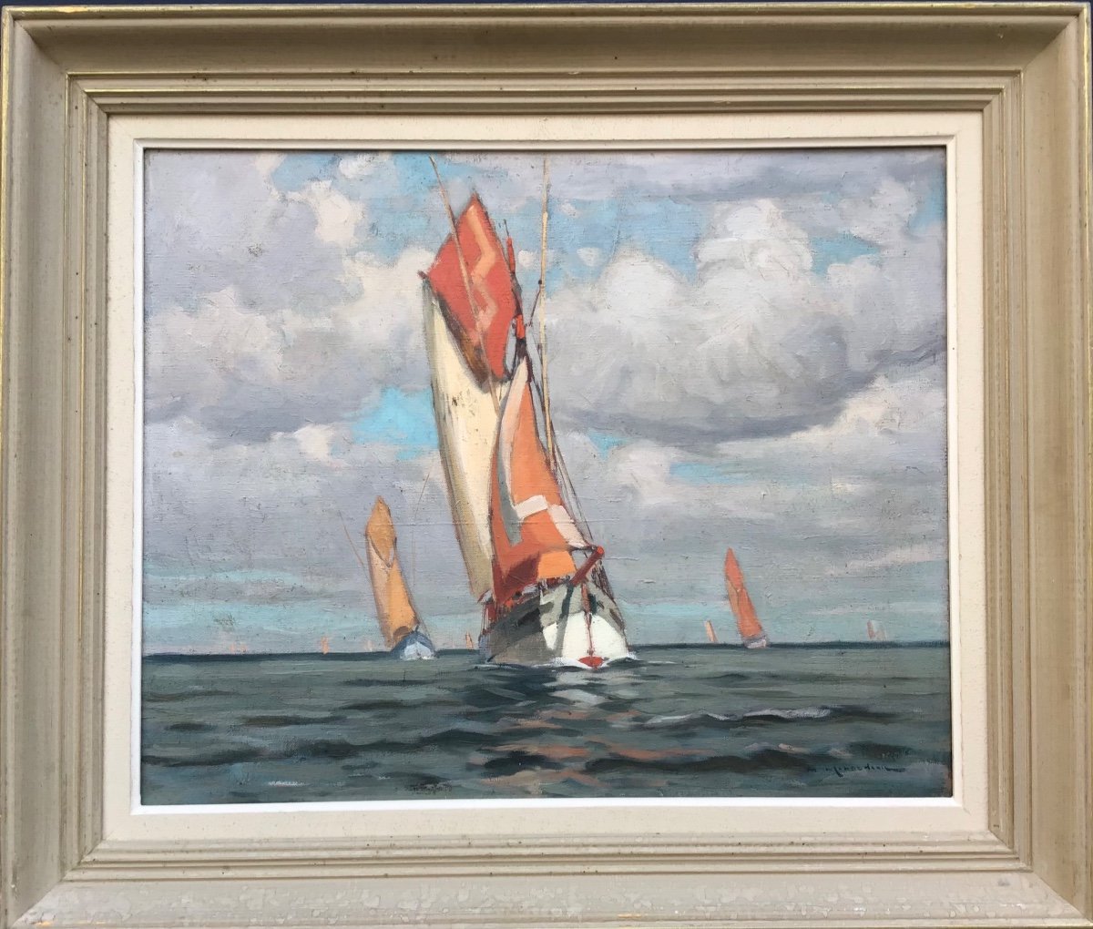 Maurice Ménardeau, Tuna Boats, Oil On Canvas 