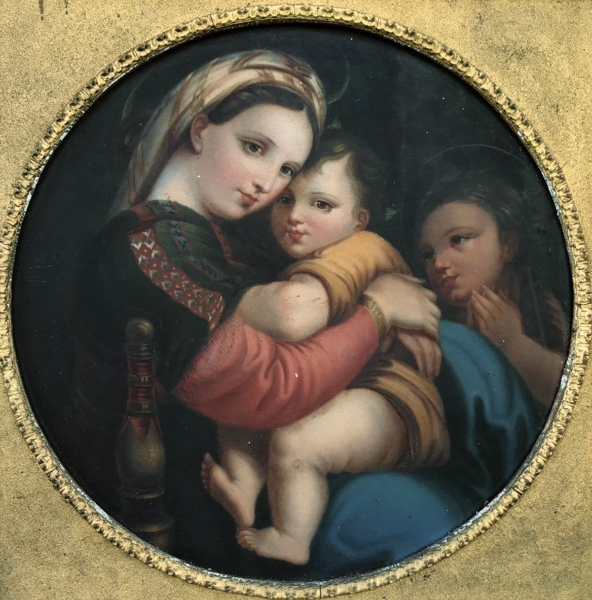 Vierge à L’enfant, Huile Sur Bois, 19ème -photo-2