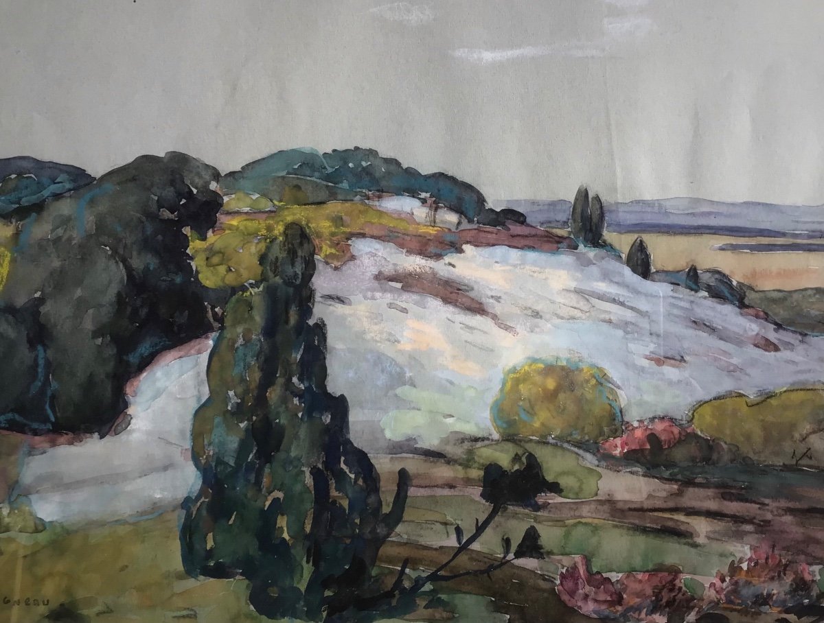 Edouard Doigneau, Brittany Landscape, Watercolor-photo-3