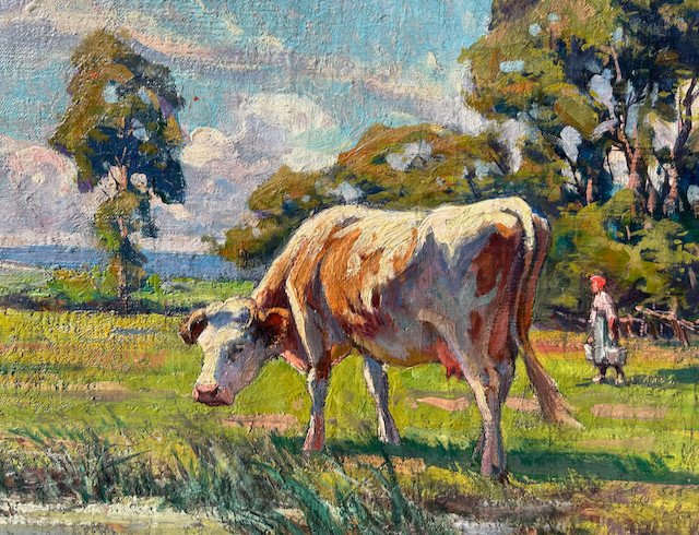 André Prévot Valéri, Landscape With Cows, Oil On Canvas-photo-2
