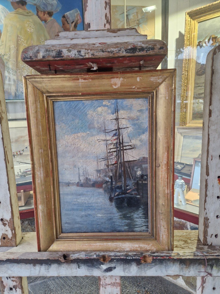 Oil On Canvas, Marine Painting. Sailboats At The Dock.-photo-4