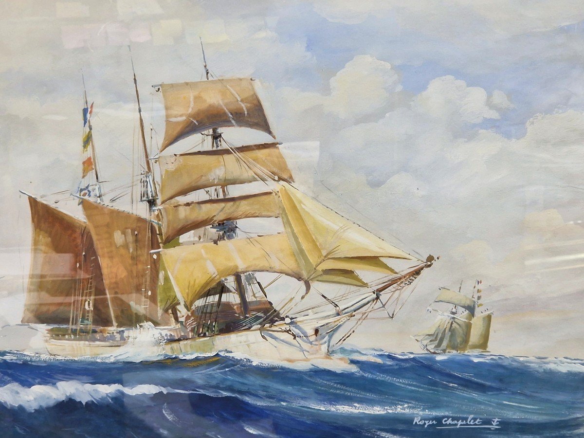 Newfoundland Schooner Father Pierre On The Banks Of Newfoundland By Roger Chapelet 