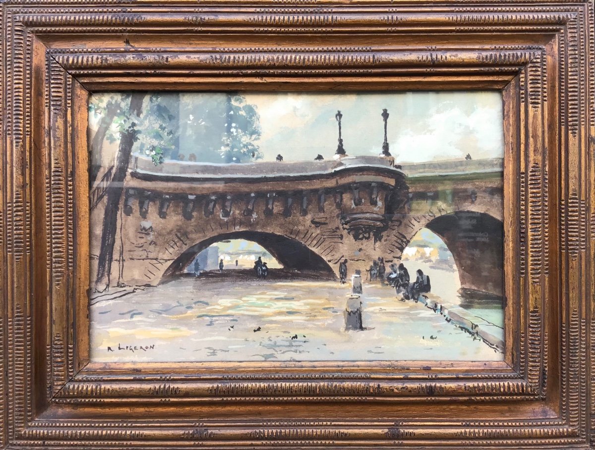 René Ligeron, Pont Neuf Paris, Gouache 38x48 Cm