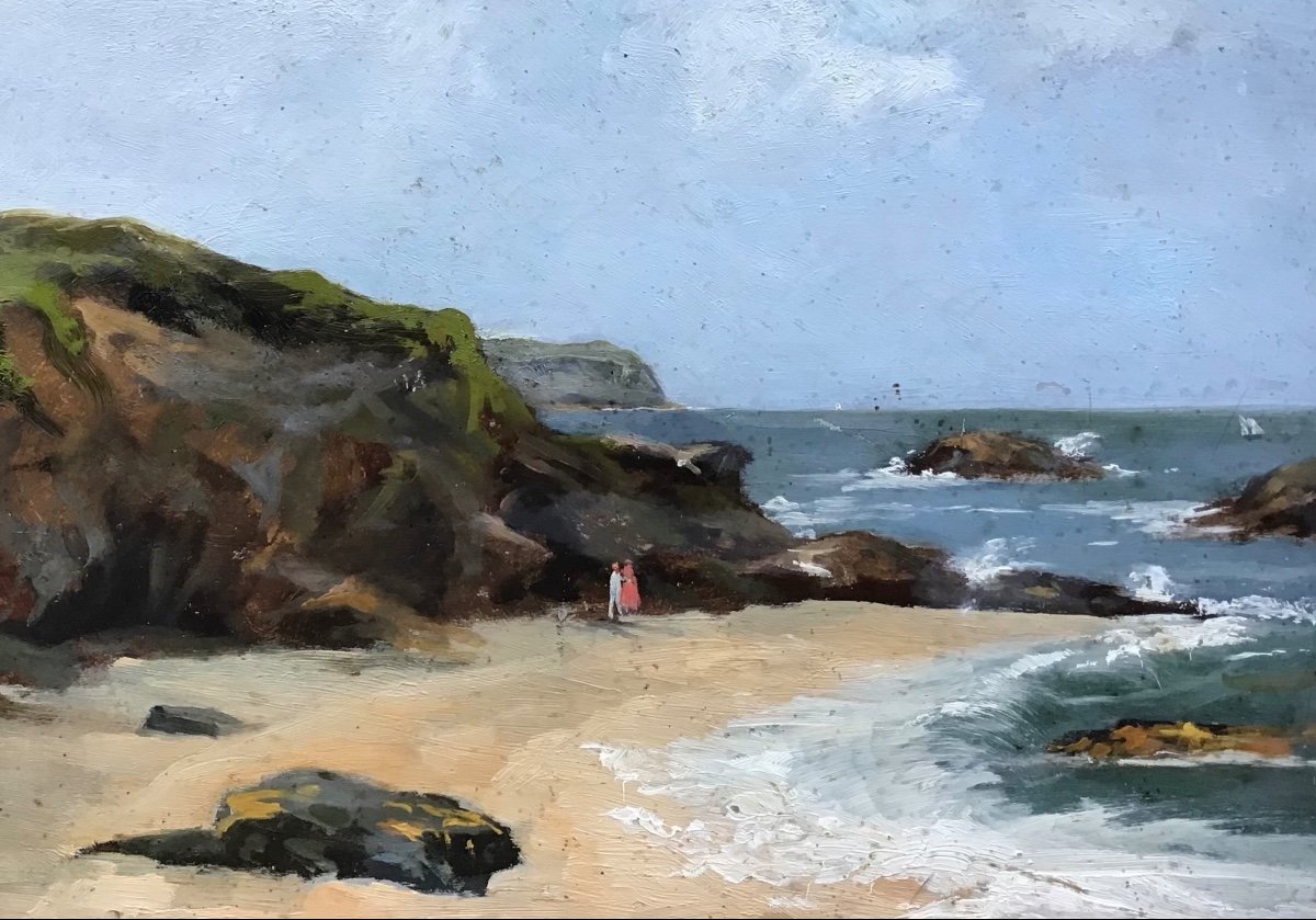 Alex Maréchal, Beach Of Saint Enogat Dinard, Oil On Panel-photo-4