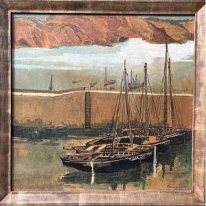 Albert Jacquemotte, Port Of Morgat, Oil On Wood 1931