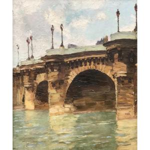 Pont Neuf Paris, Oil On Canvas, Undeciphered Signature