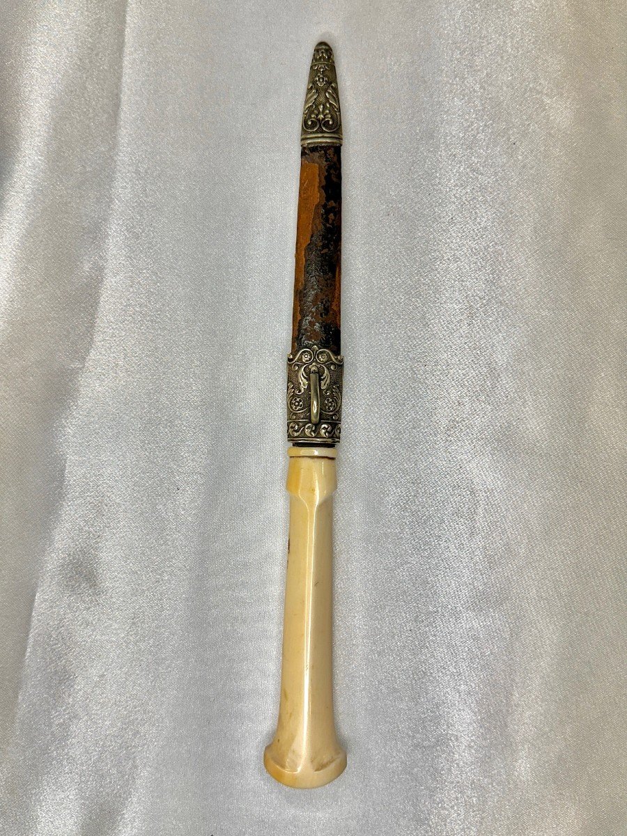 19th Century Ottoman Leather, Silver And Ivory Stylus-photo-3