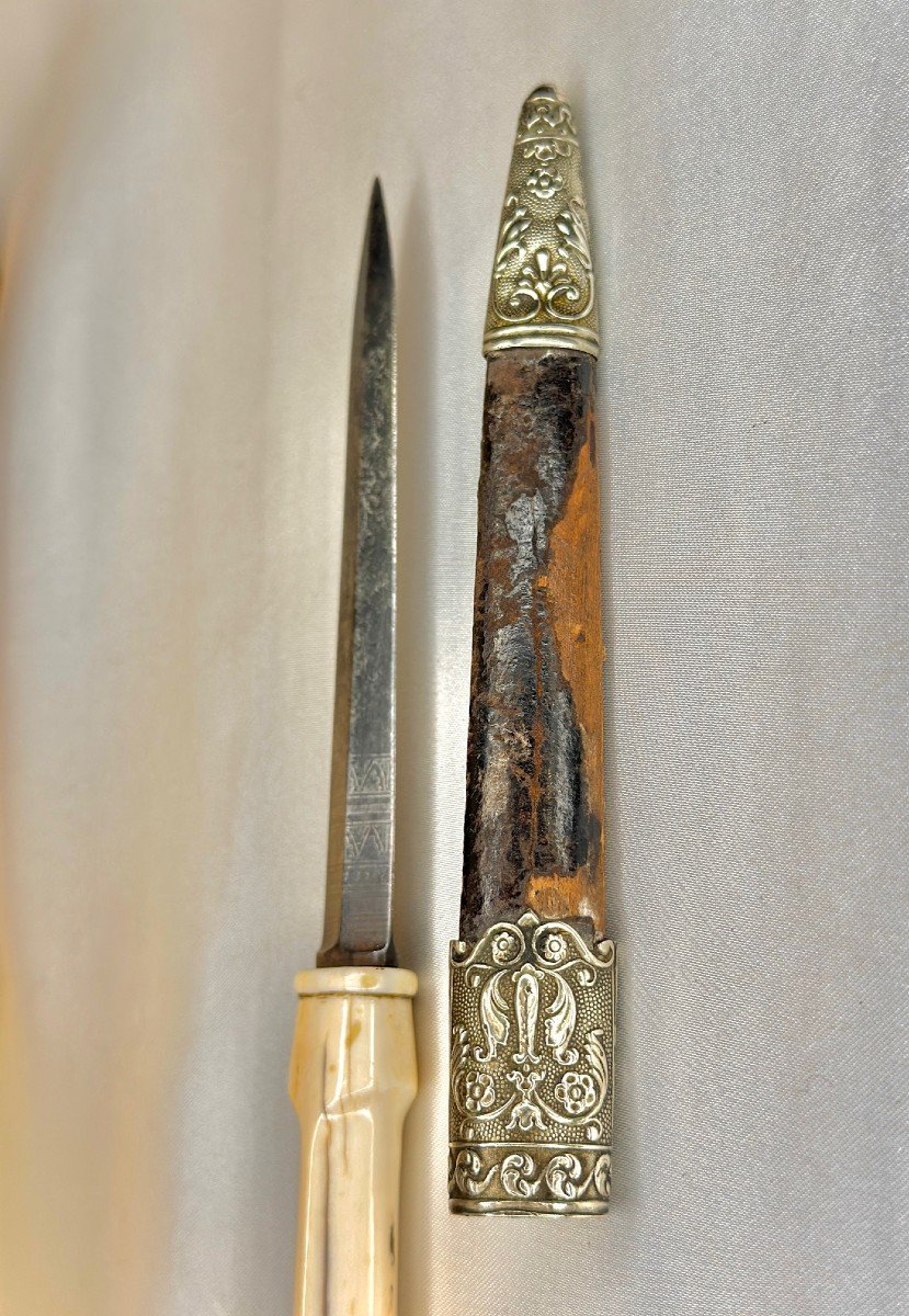 19th Century Ottoman Leather, Silver And Ivory Stylus-photo-4