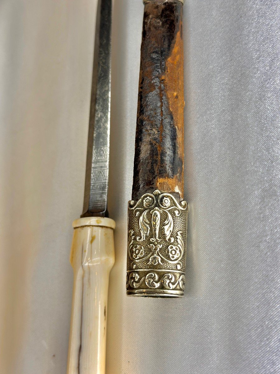 Stylet Ottoman Du XIXe Siècle En Cuir, Argent Et Ivoire-photo-4