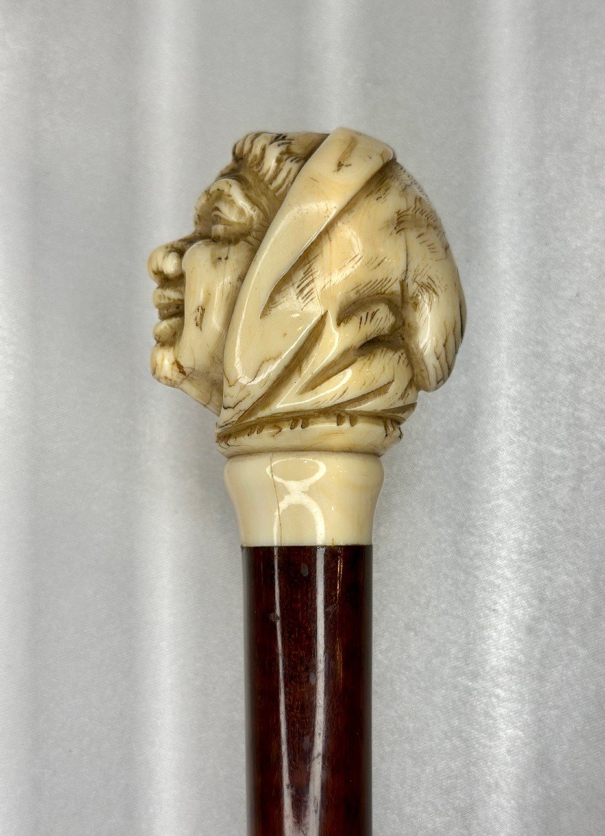 Cane Representing A Monk's Head, Louis-philippe Period, 19th Century - Ivory Amourette Wood-photo-2