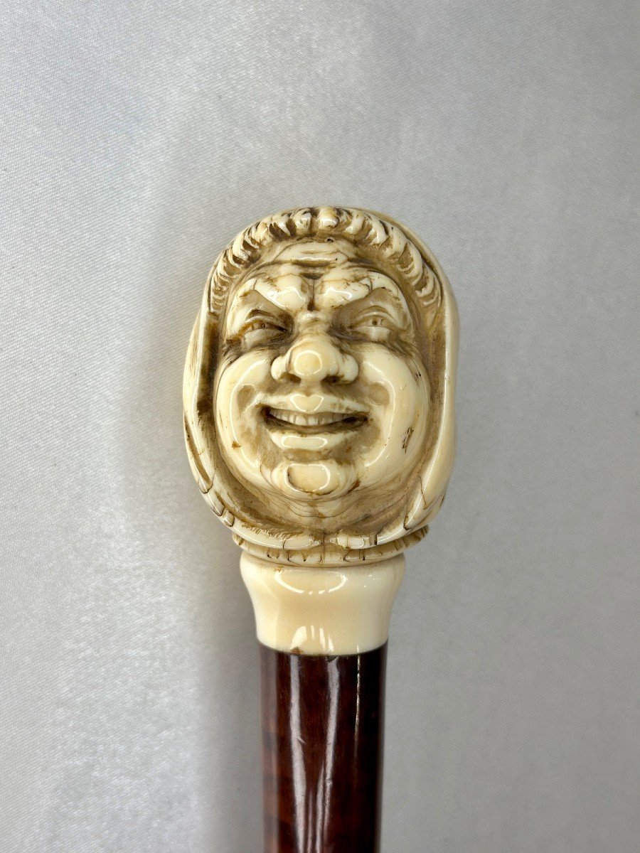 Cane Representing A Monk's Head, Louis-philippe Period, 19th Century - Ivory Amourette Wood-photo-1