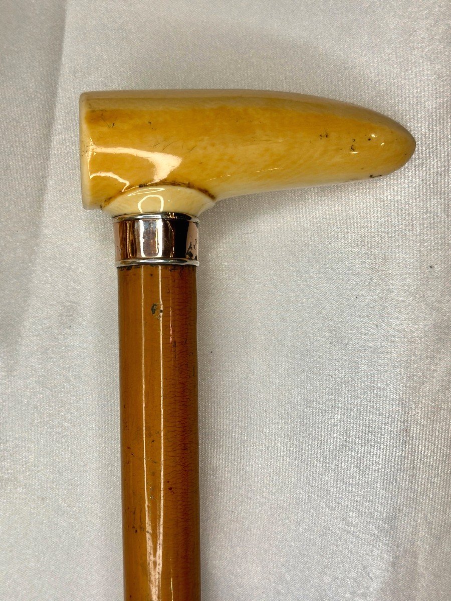 Silver Cane, Ivory And Reed - Stylized And Hallmarked - Louis-philippe Period, 19th Century-photo-2