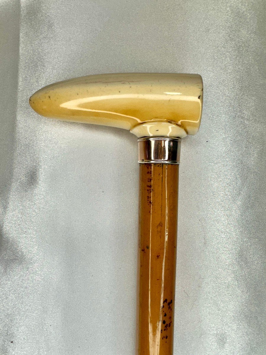 Silver Cane, Ivory And Reed - Stylized And Hallmarked - Louis-philippe Period, 19th Century-photo-1