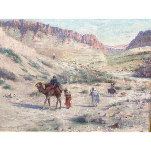 Charles James Theriat  (1860-1937)  Caravan Under The Sun Of El Kantara