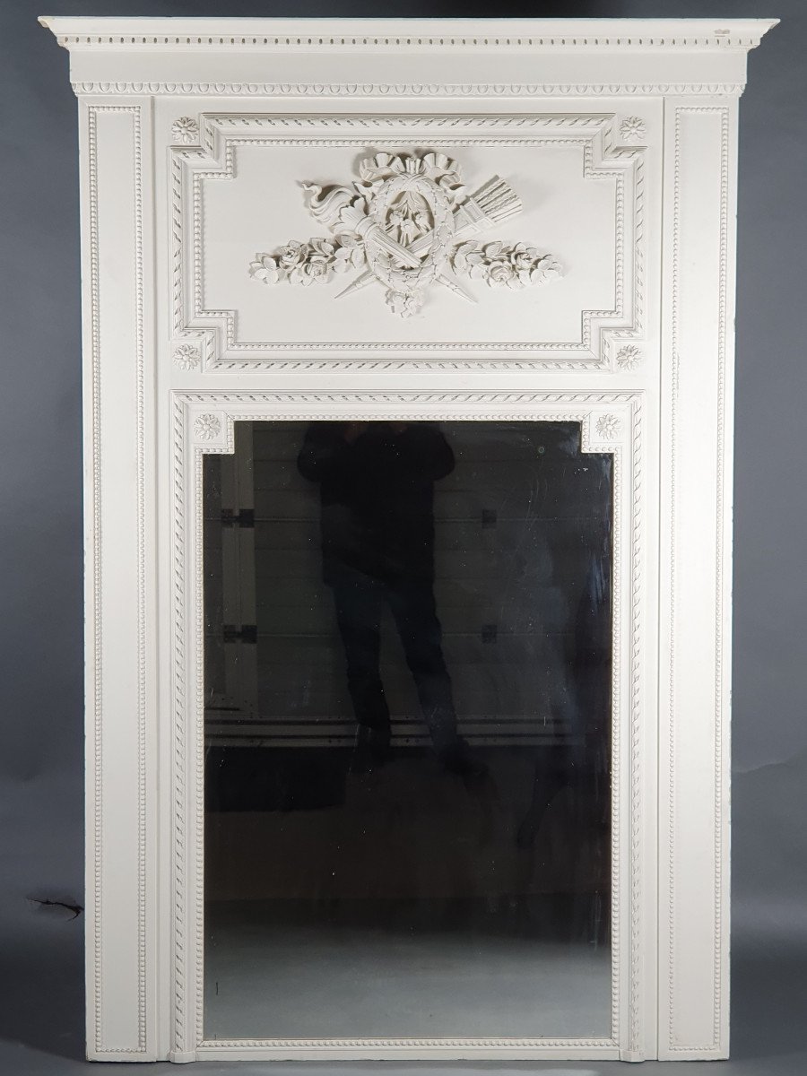 Large Louis XVI Trumeau In White Lacquered Wood-photo-3