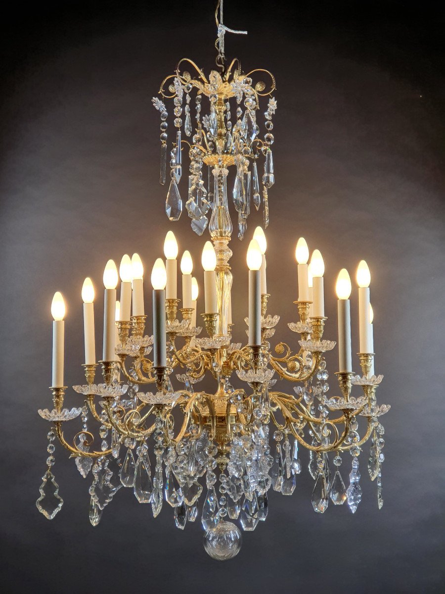 Large Napoleon III Chandelier In Gilt Bronze And Crystal - 24 Lights-photo-2