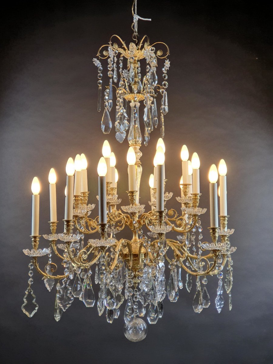 Large Napoleon III Chandelier In Gilt Bronze And Crystal - 24 Lights-photo-3