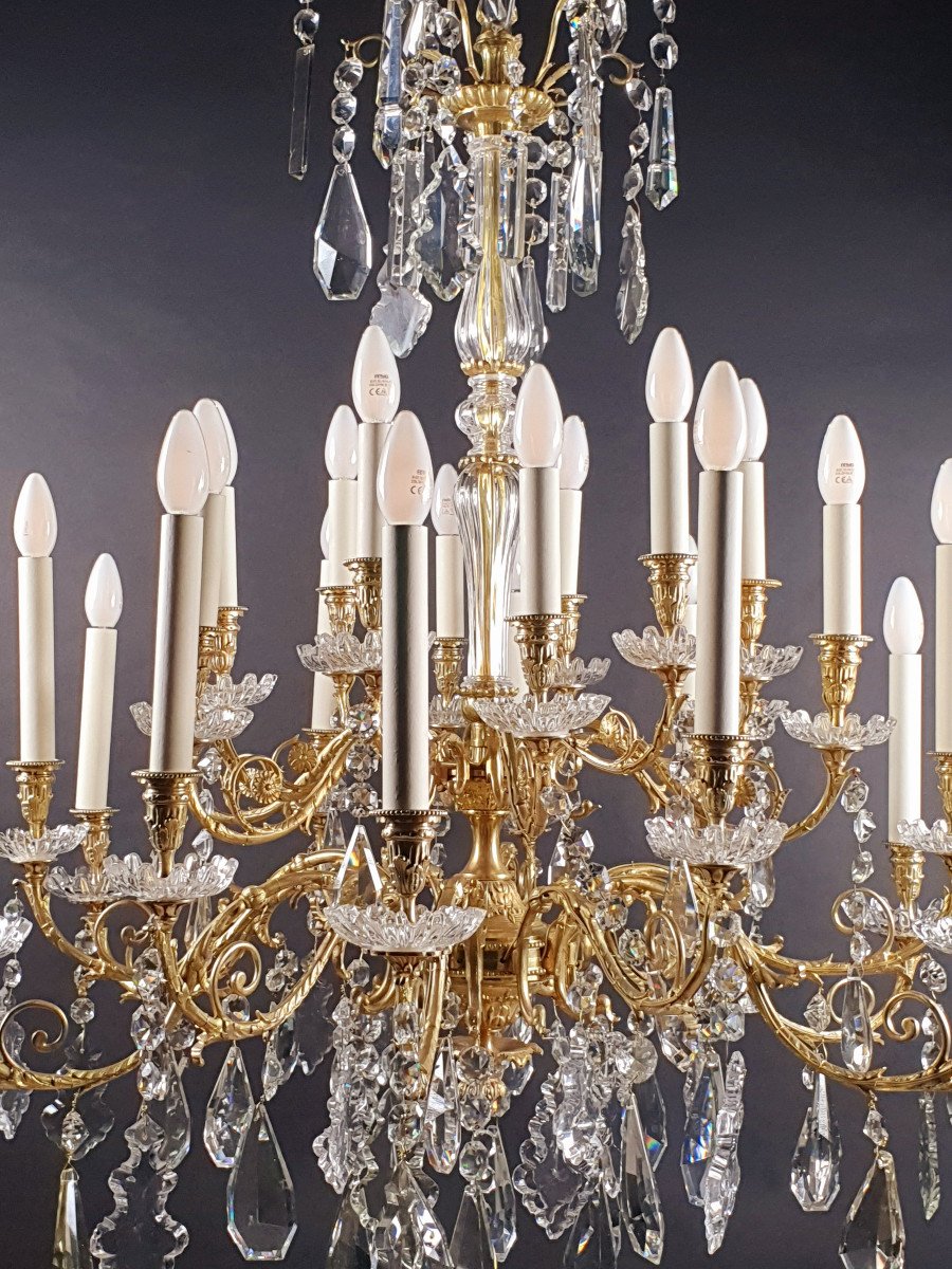 Large Napoleon III Chandelier In Gilt Bronze And Crystal - 24 Lights-photo-3