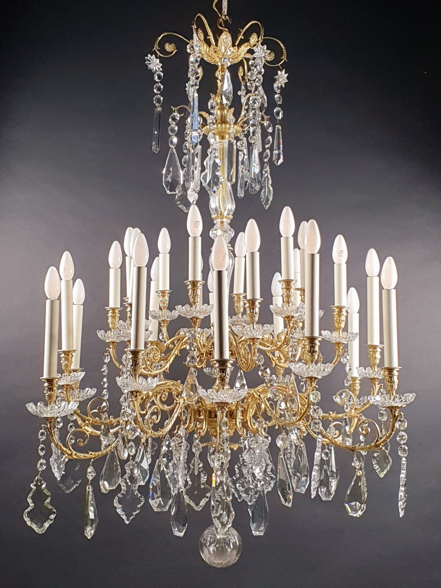 Large Napoleon III Chandelier In Gilt Bronze And Crystal - 24 Lights-photo-4