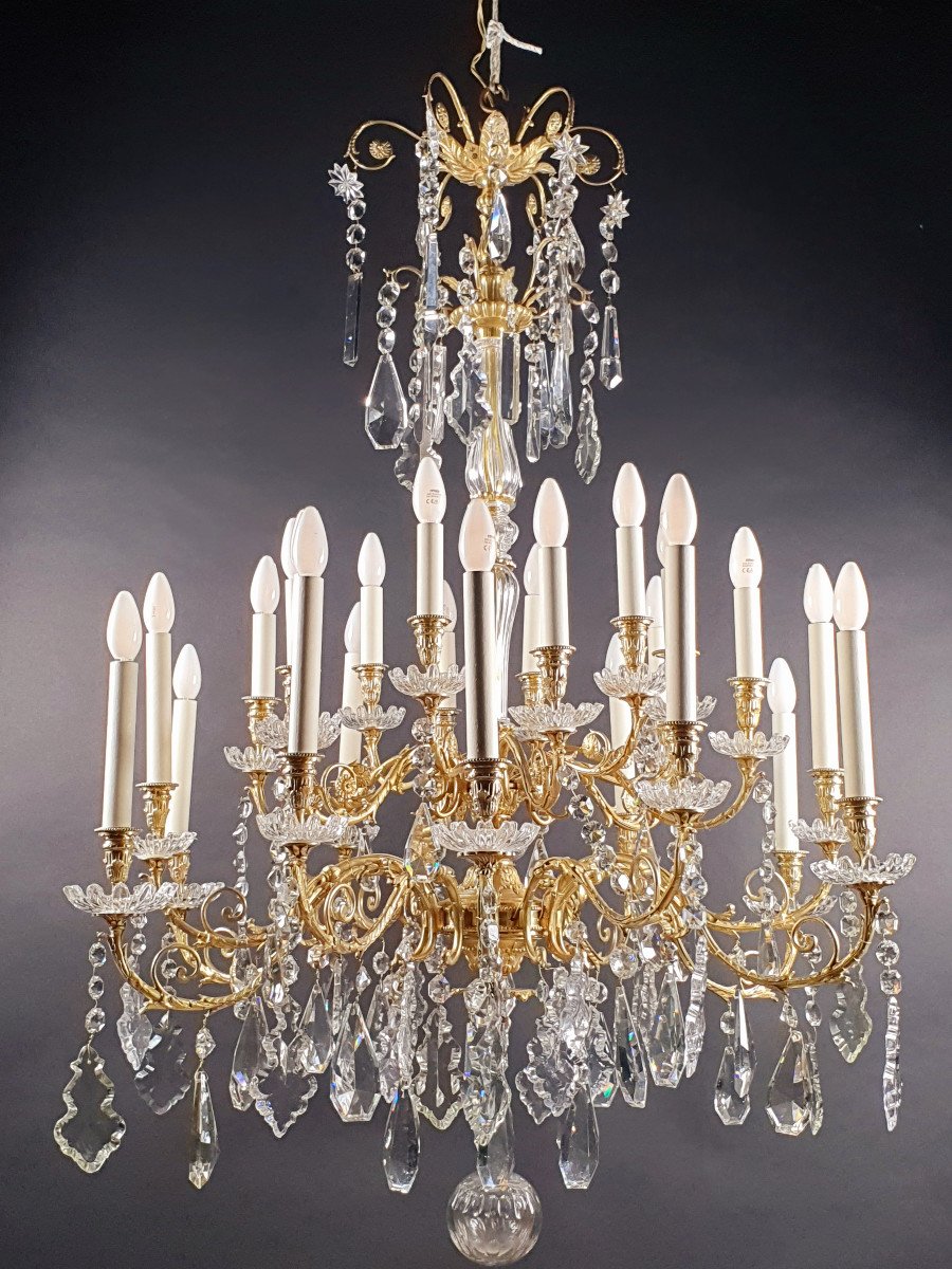 Large Napoleon III Chandelier In Gilt Bronze And Crystal - 24 Lights-photo-5