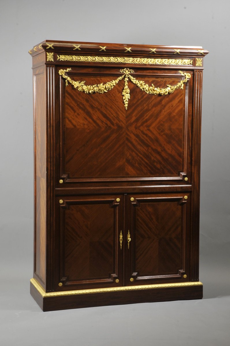 François Linke - Mahogany And Gilt Bronze Secretaire After Riesener-photo-2