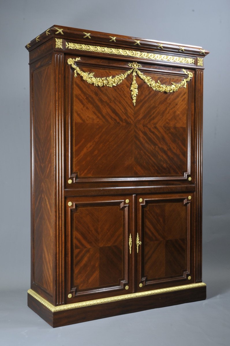 François Linke - Mahogany And Gilt Bronze Secretaire After Riesener-photo-1