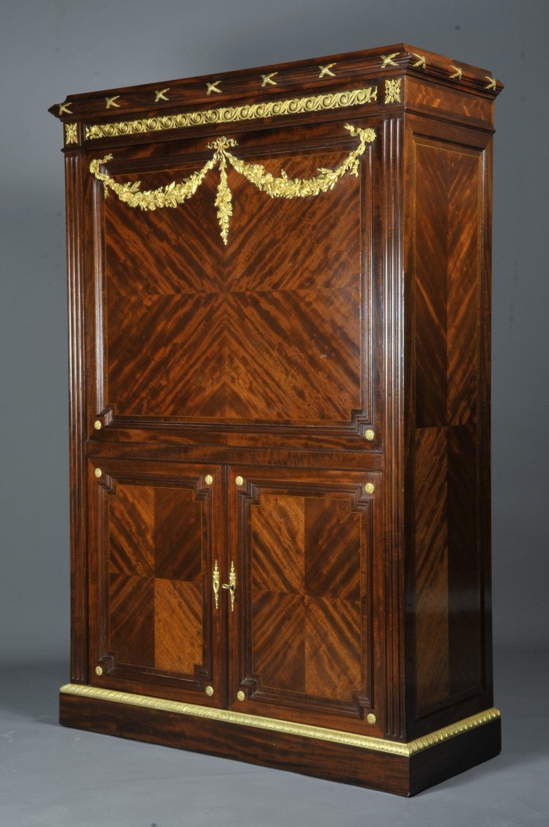 François Linke - Mahogany And Gilt Bronze Secretaire After Riesener-photo-7