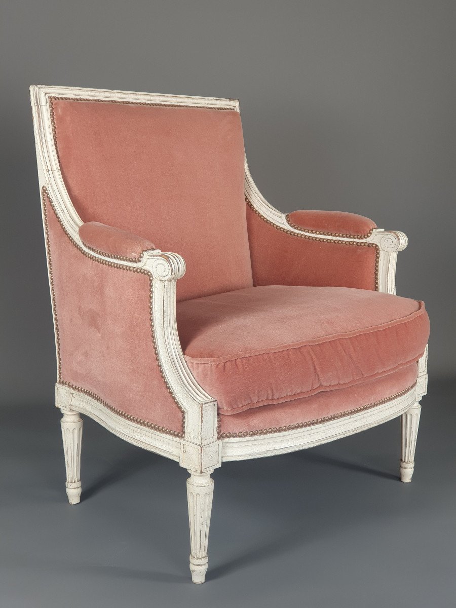 Marquise De Style Louis XVI En Bois Laqué Blanc-photo-3