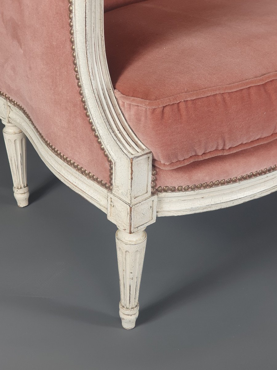 Marquise De Style Louis XVI En Bois Laqué Blanc-photo-4