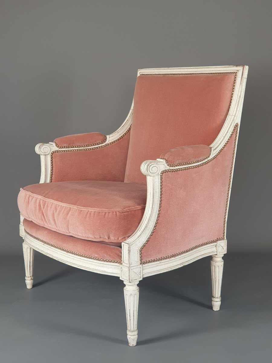 Marquise De Style Louis XVI En Bois Laqué Blanc-photo-1