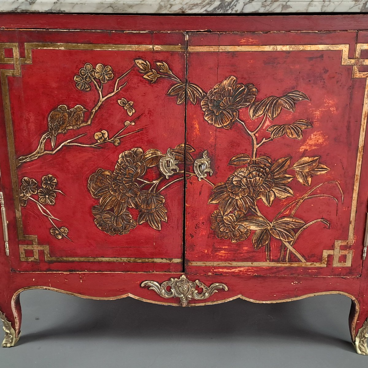 Transition Period Commode In Red And Gold Chinese Lacquer-photo-4