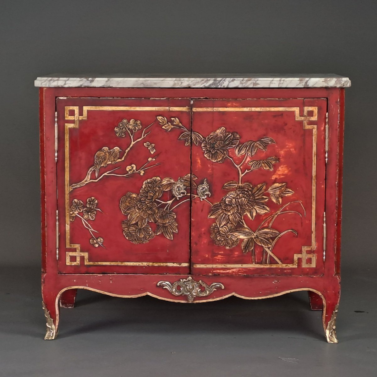 Transition Period Commode In Red And Gold Chinese Lacquer-photo-5