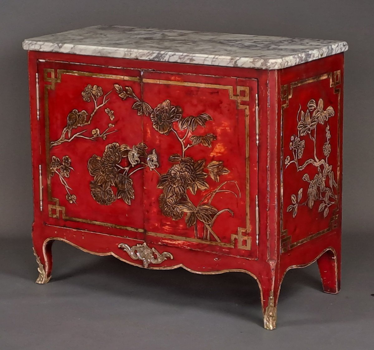 Transition Period Commode In Red And Gold Chinese Lacquer