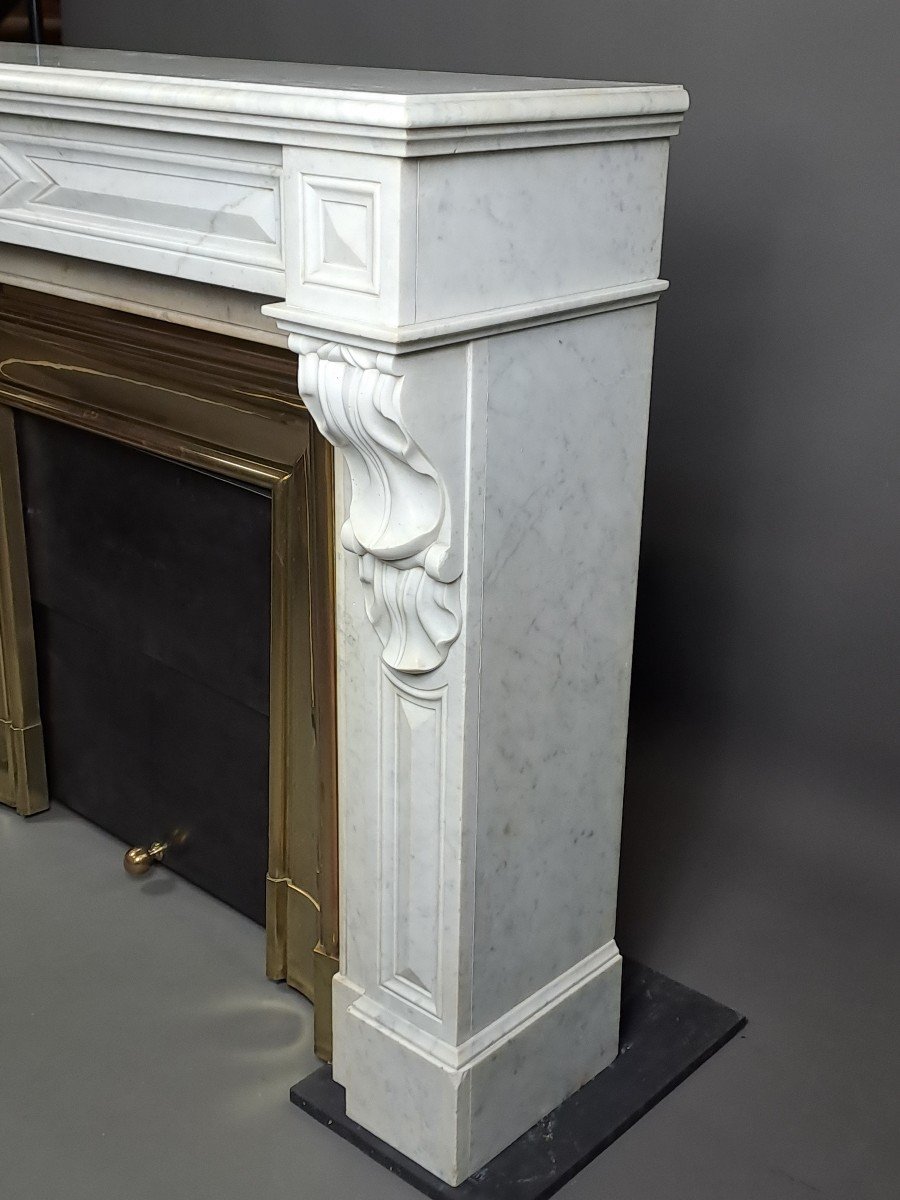 Napoleon III Fireplace With Modillions In White Carrara Marble-photo-6