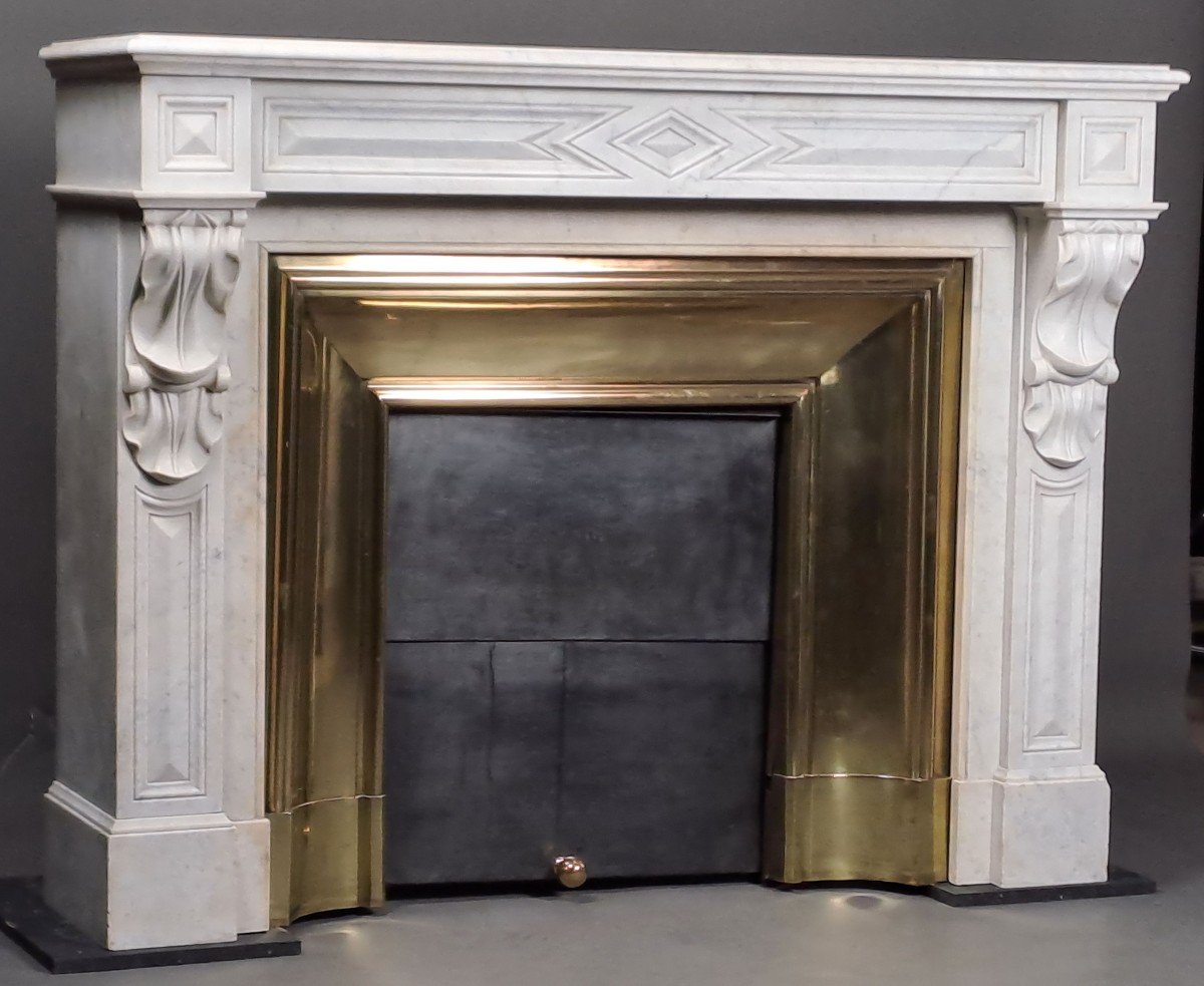 Napoleon III Fireplace With Modillions In White Carrara Marble-photo-7