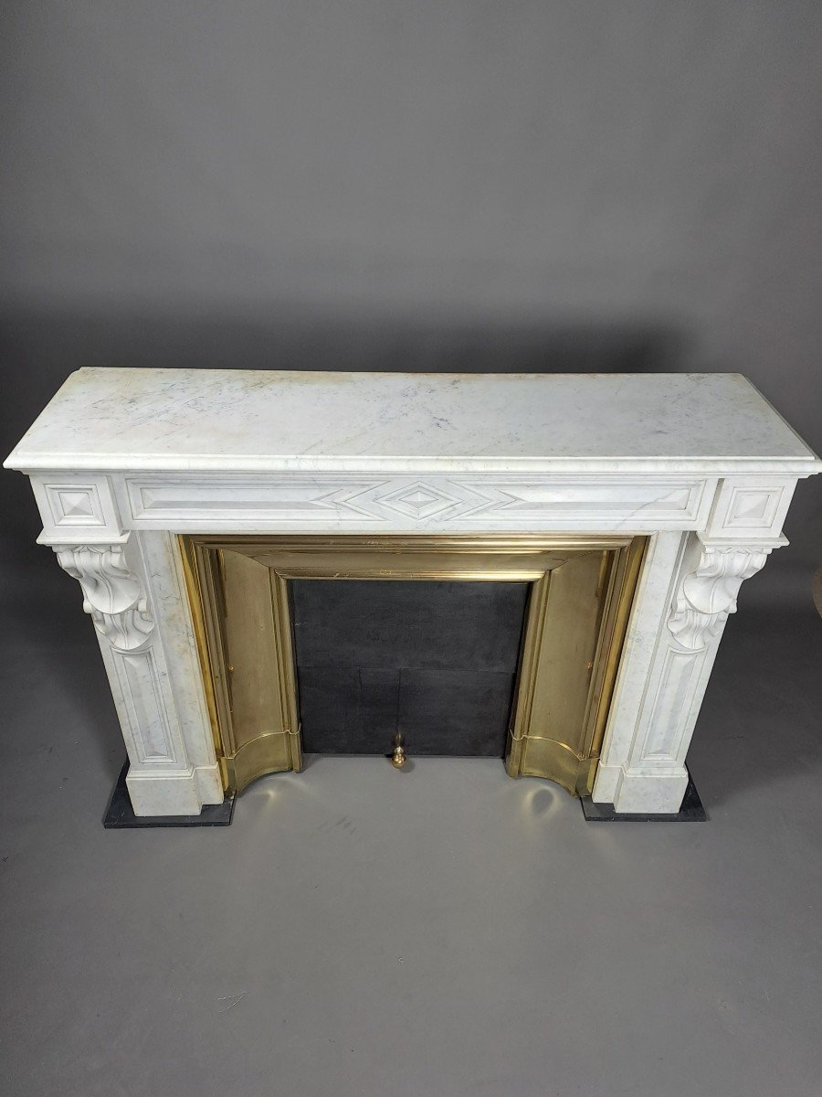 Napoleon III Fireplace With Modillions In White Carrara Marble-photo-8