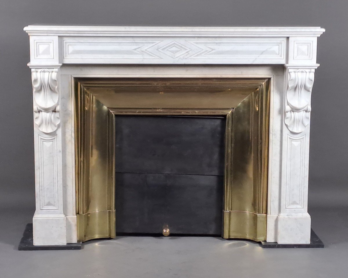 Napoleon III Fireplace With Modillions In White Carrara Marble