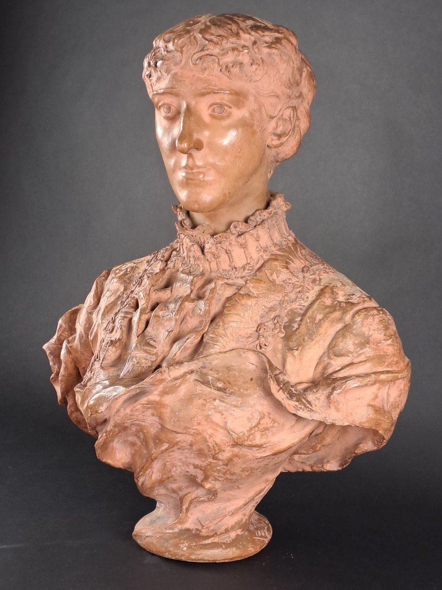 Female Bust In Terracotta Signed Denys Puech-photo-4
