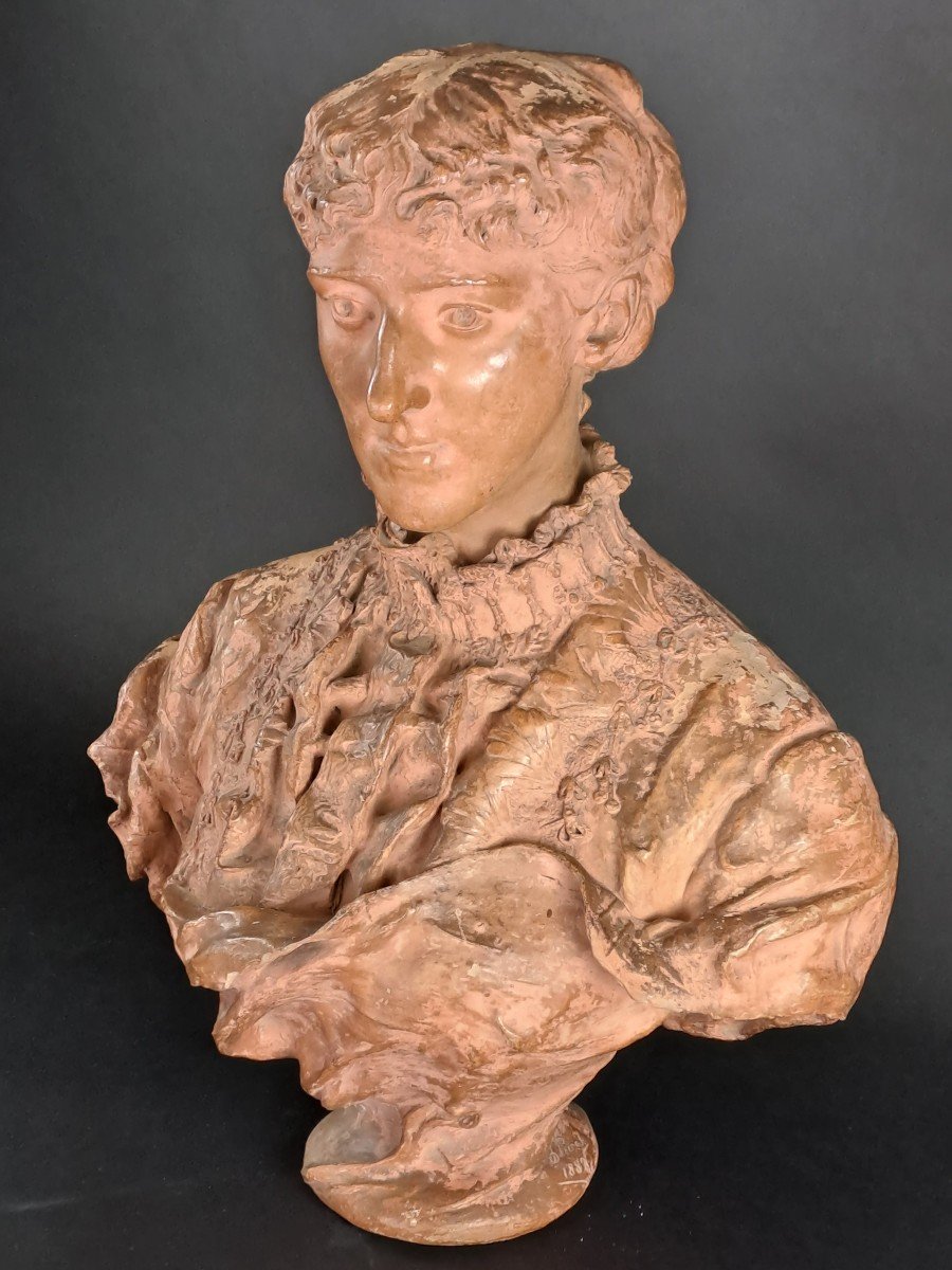 Female Bust In Terracotta Signed Denys Puech-photo-2