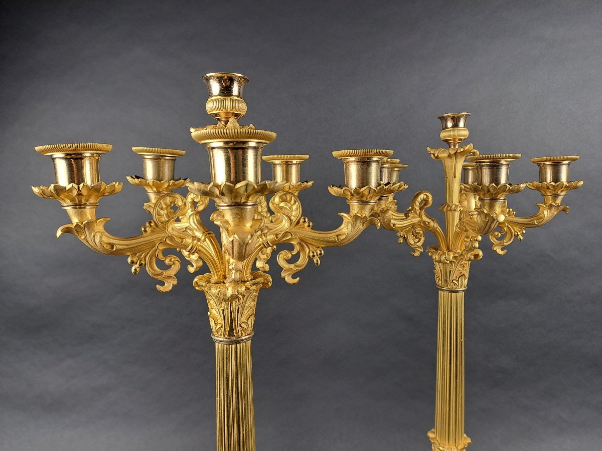 Pair Of Empire Candelabra In Gilt Bronze-photo-3