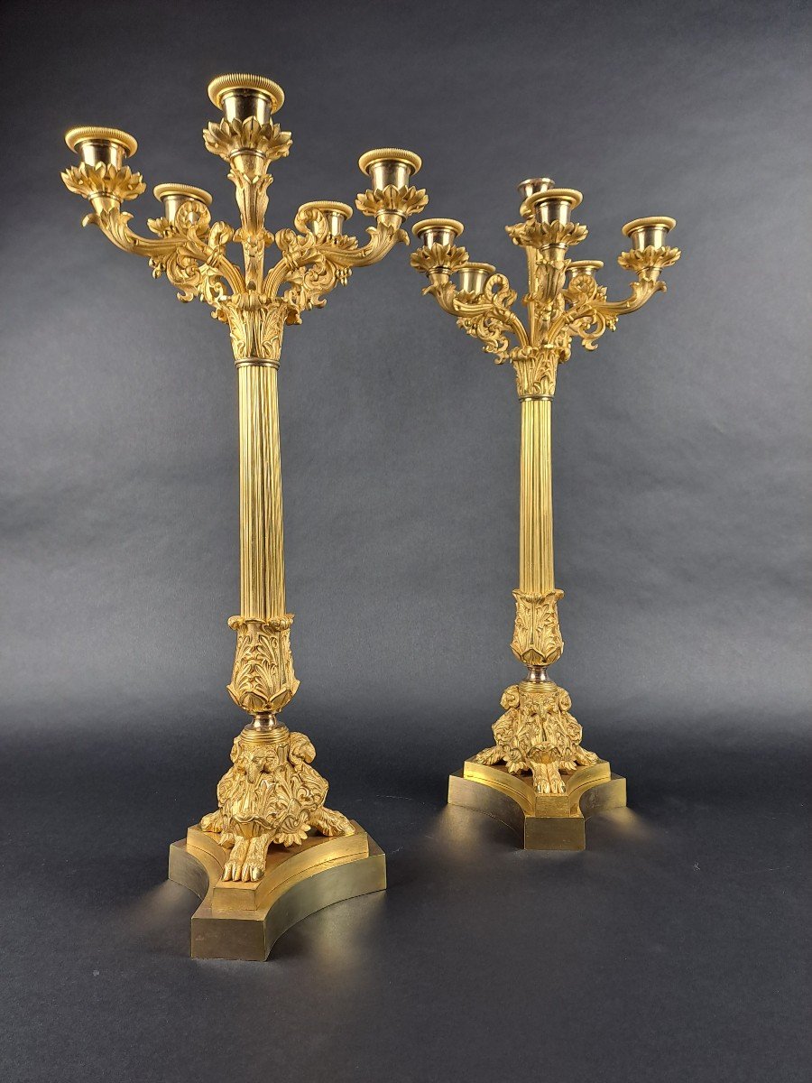 Pair Of Empire Candelabra In Gilt Bronze-photo-2