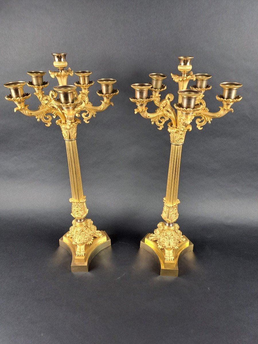 Pair Of Empire Candelabra In Gilt Bronze-photo-3