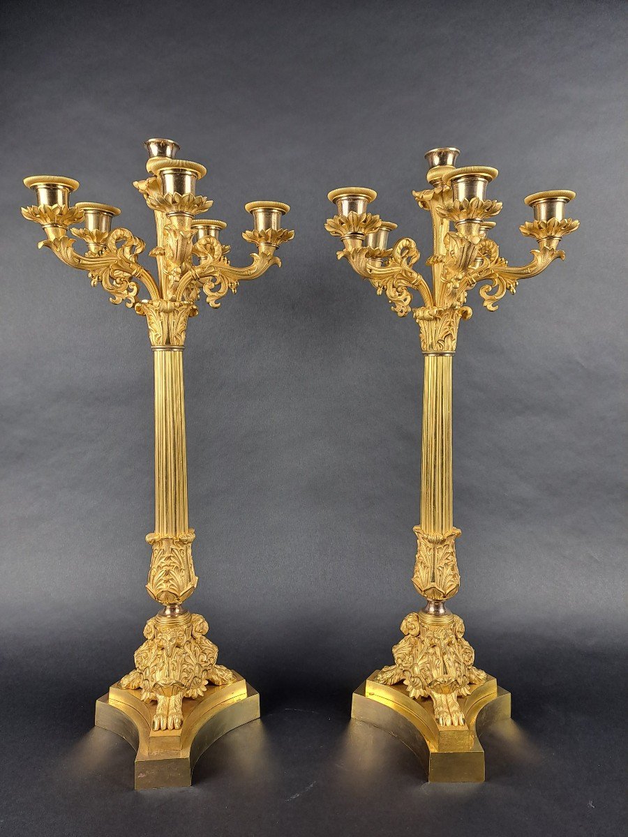 Pair Of Empire Candelabra In Gilt Bronze-photo-6