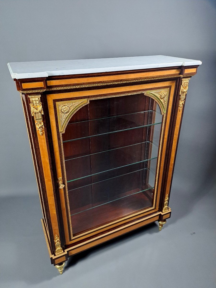 Louis XVI Style Showcase In Marquetry And Gilt Bronze-photo-7