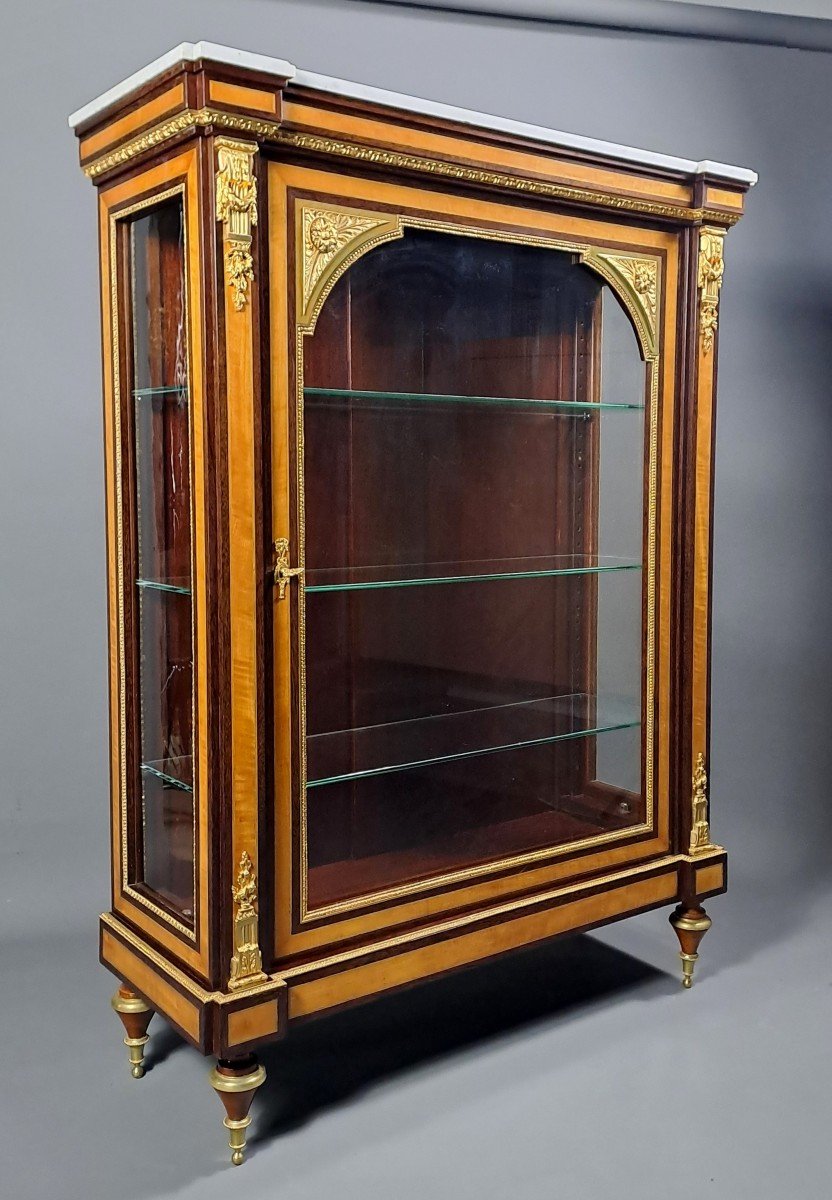 Louis XVI Style Showcase In Marquetry And Gilt Bronze