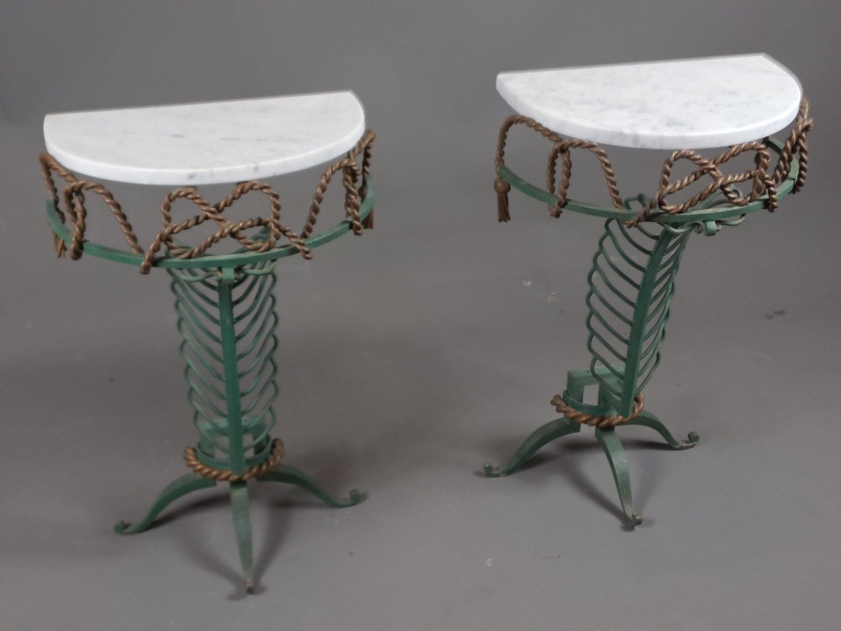 Pair Of Art Deco Wrought Iron Consoles Attributed To Gilbert Poillerat-photo-2