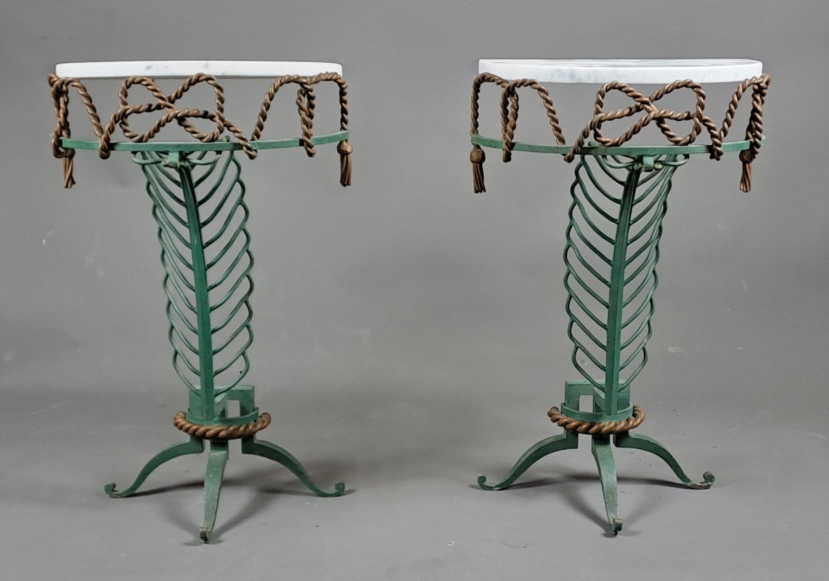 Pair Of Art Deco Wrought Iron Consoles Attributed To Gilbert Poillerat-photo-3